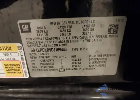 2013 Buick Enclave Leather from USA, damaged, VIN 5GAKRCKD9DJ169466